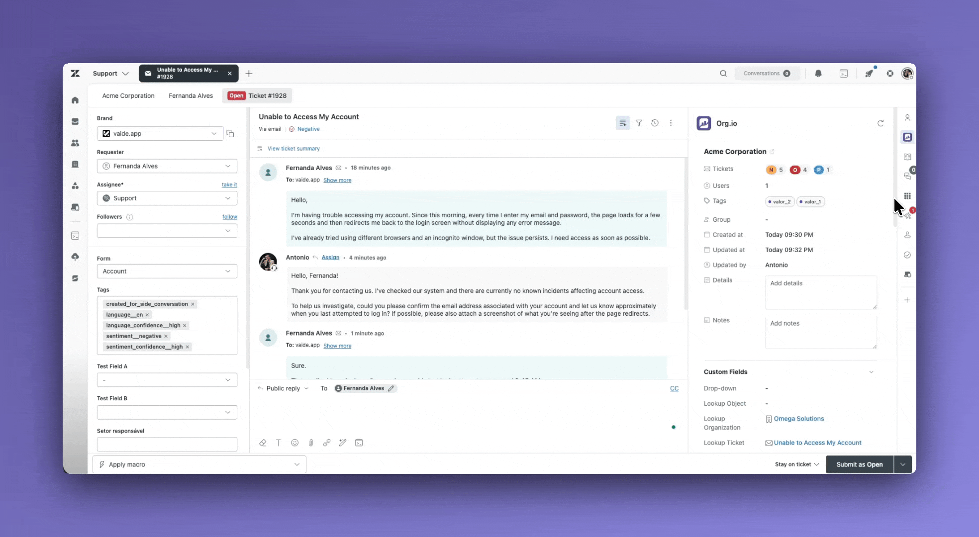 Org.io in the ticket sidebar